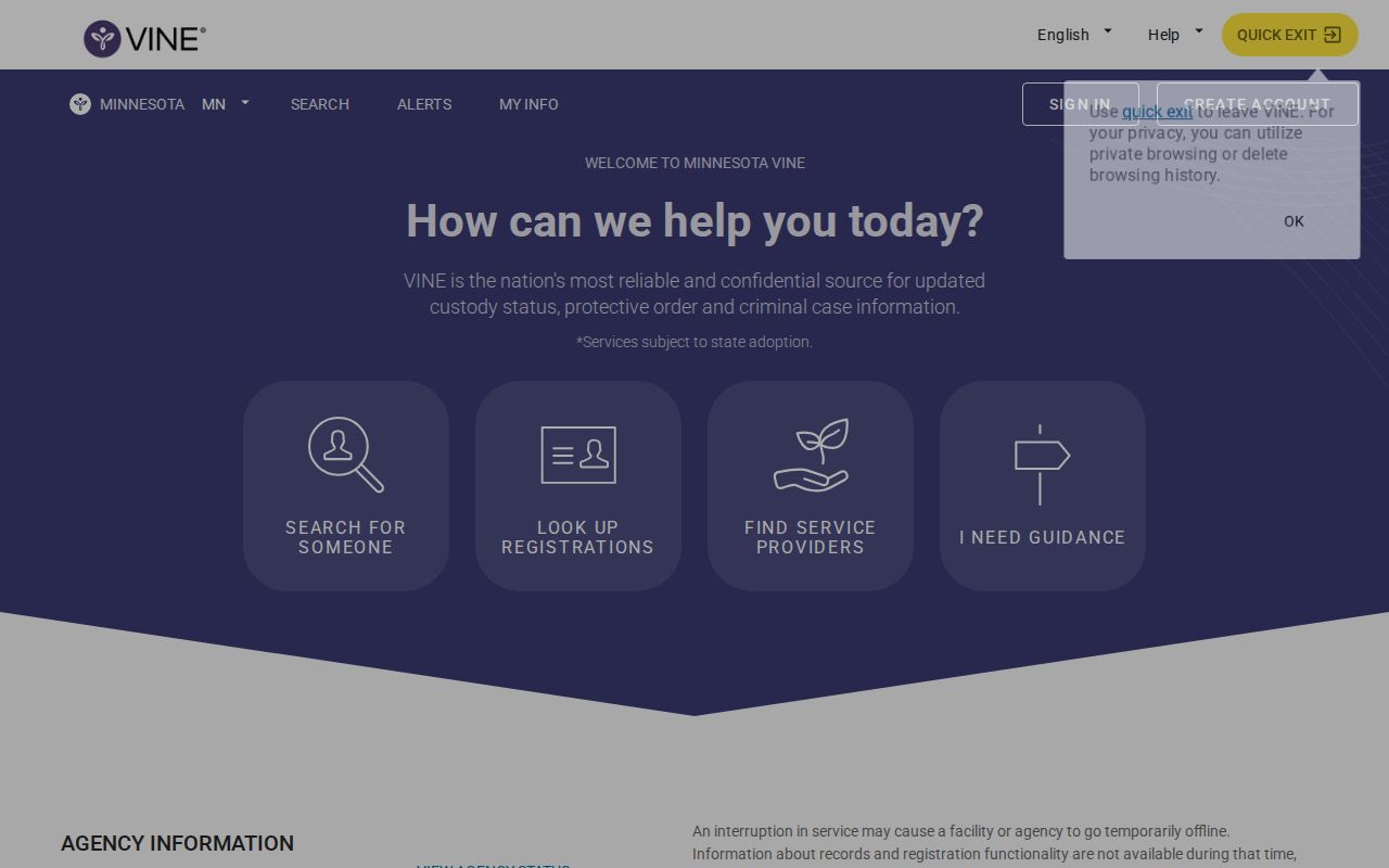 Jackson County VINELink inmate search interface for a specific person